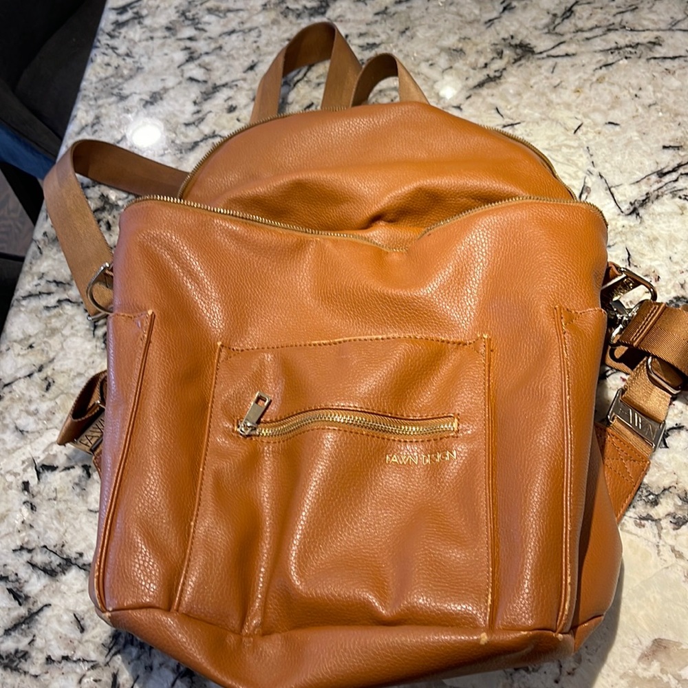 Fawn Design camel color backpack diaper bag